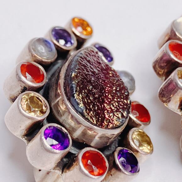 Nicky Butler Sterling Silver Druzy Gemstone Clip On Earrings Purple Boho READ - Picture 7 of 12